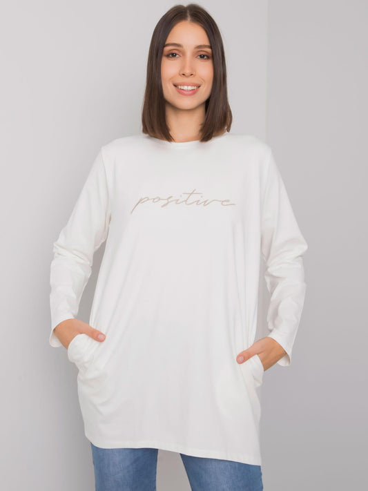 Ecru tunika bawełniana plus size z kieszeniami