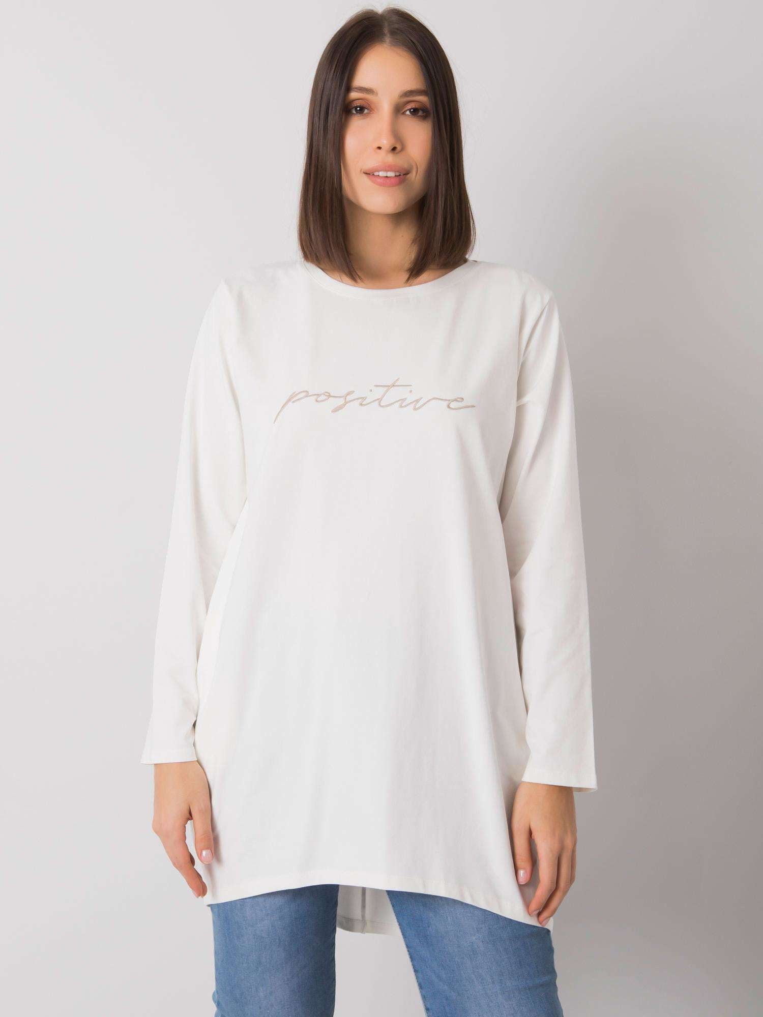 Ecru tunika bawełniana plus size z kieszeniami