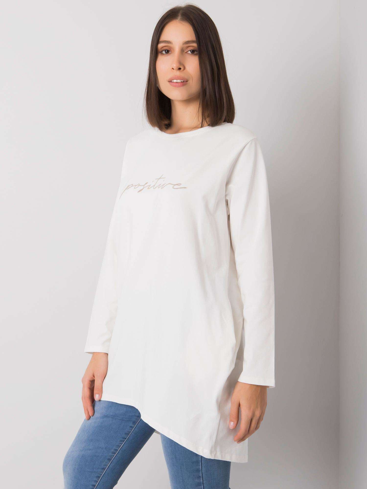 Ecru tunika bawełniana plus size z kieszeniami