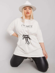 Ecru tunika plus size z napisem