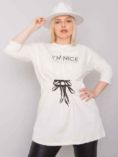 Ecru tunika plus size z napisem