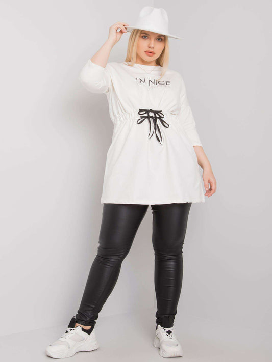 Ecru tunika plus size z napisem