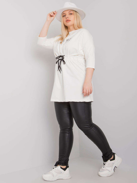 Ecru tunika plus size z napisem