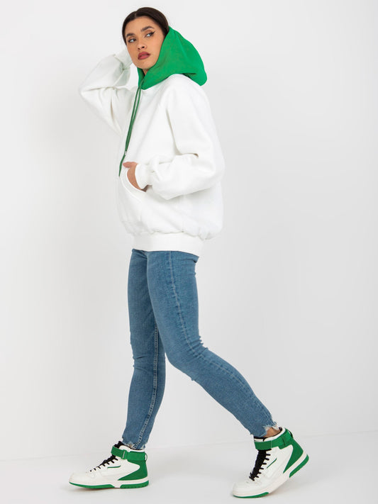 Ecru-zielona dresowa bluza basic o kroju oversize