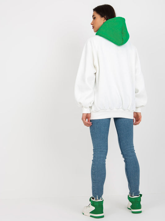 Ecru-zielona dresowa bluza basic o kroju oversize