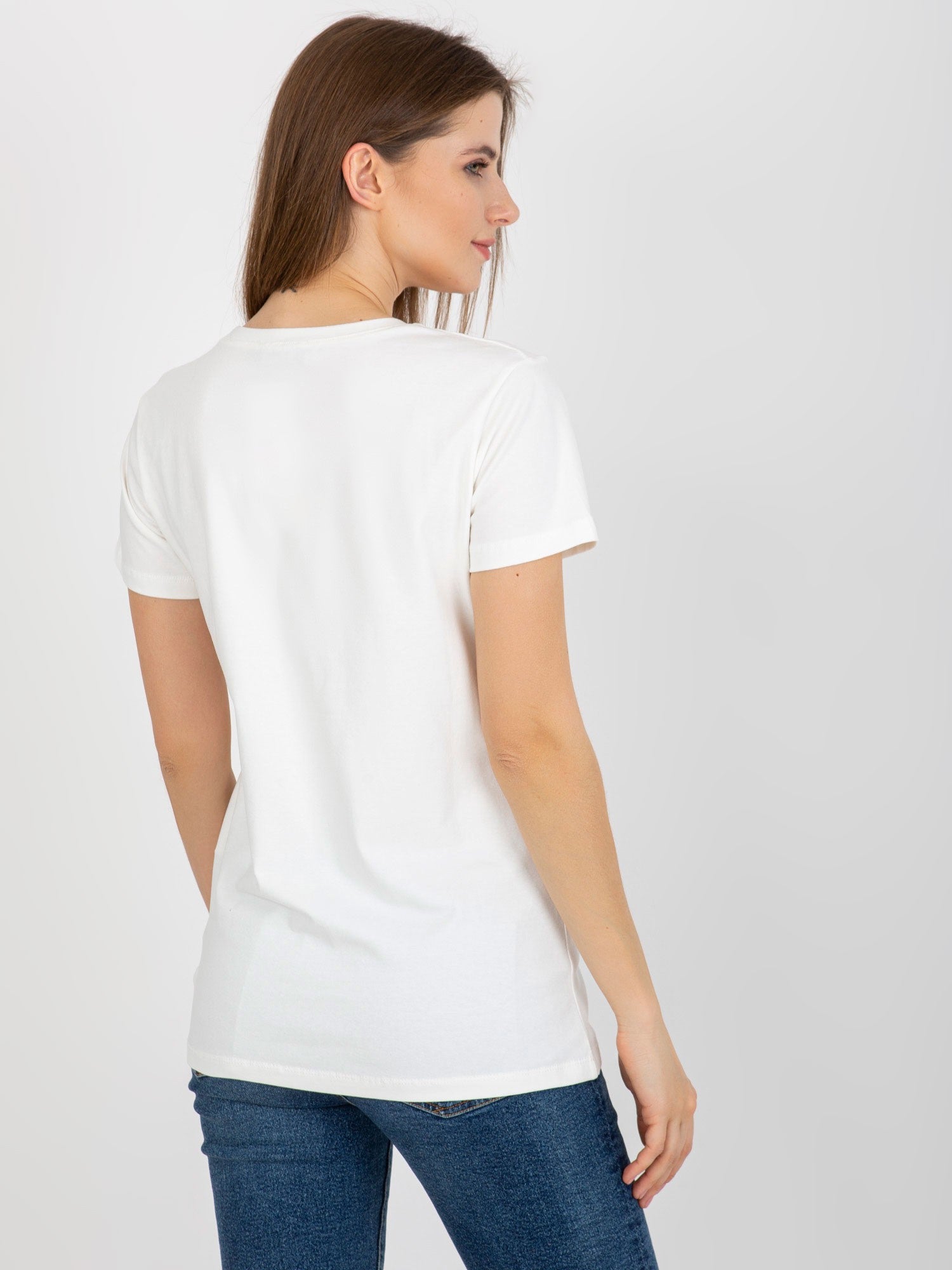 Ecru-zielony bawełniany damski t-shirt z aplikacją 3D
