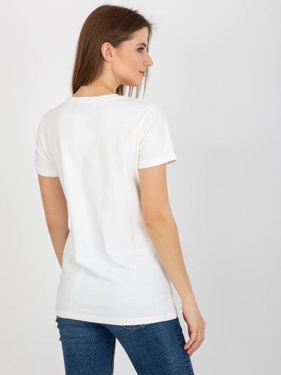 Ecru-zielony bawełniany damski t-shirt z aplikacją 3D