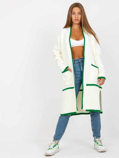 Ecru-zielony kardigan oversize z kieszeniami RUE PARIS