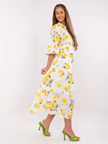 Ecru-żółta maxi sukienka oversize z falbaną