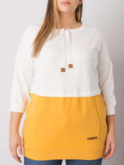 Ecru-żółta bawełniana bluza plus size
