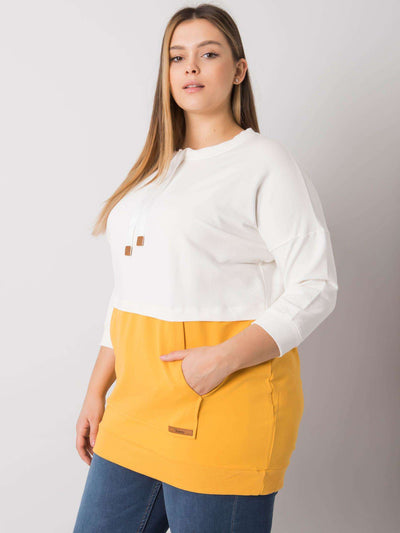 Ecru-żółta bawełniana bluza plus size