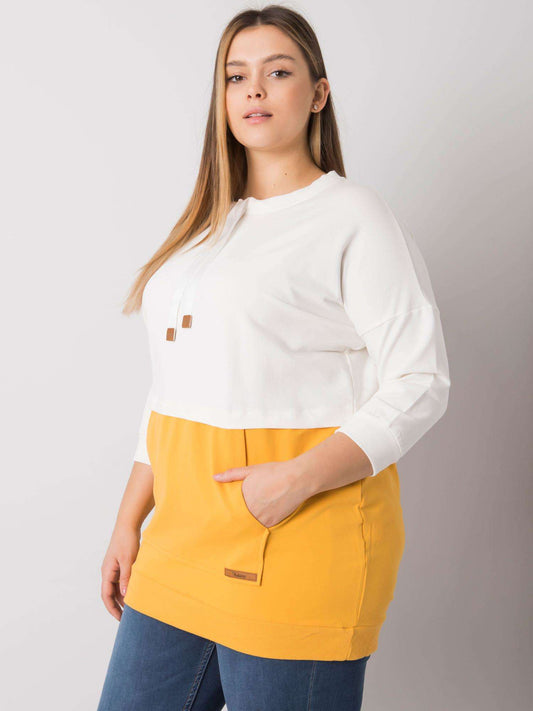 Ecru-żółta bawełniana bluza plus size
