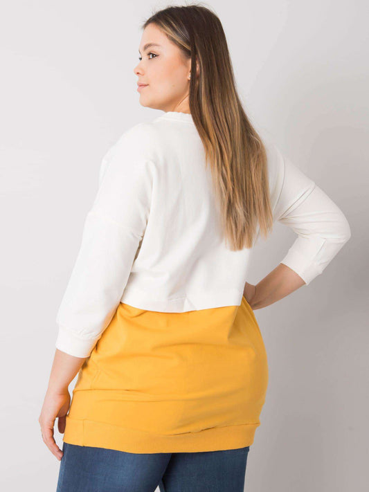 Ecru-żółta bawełniana bluza plus size