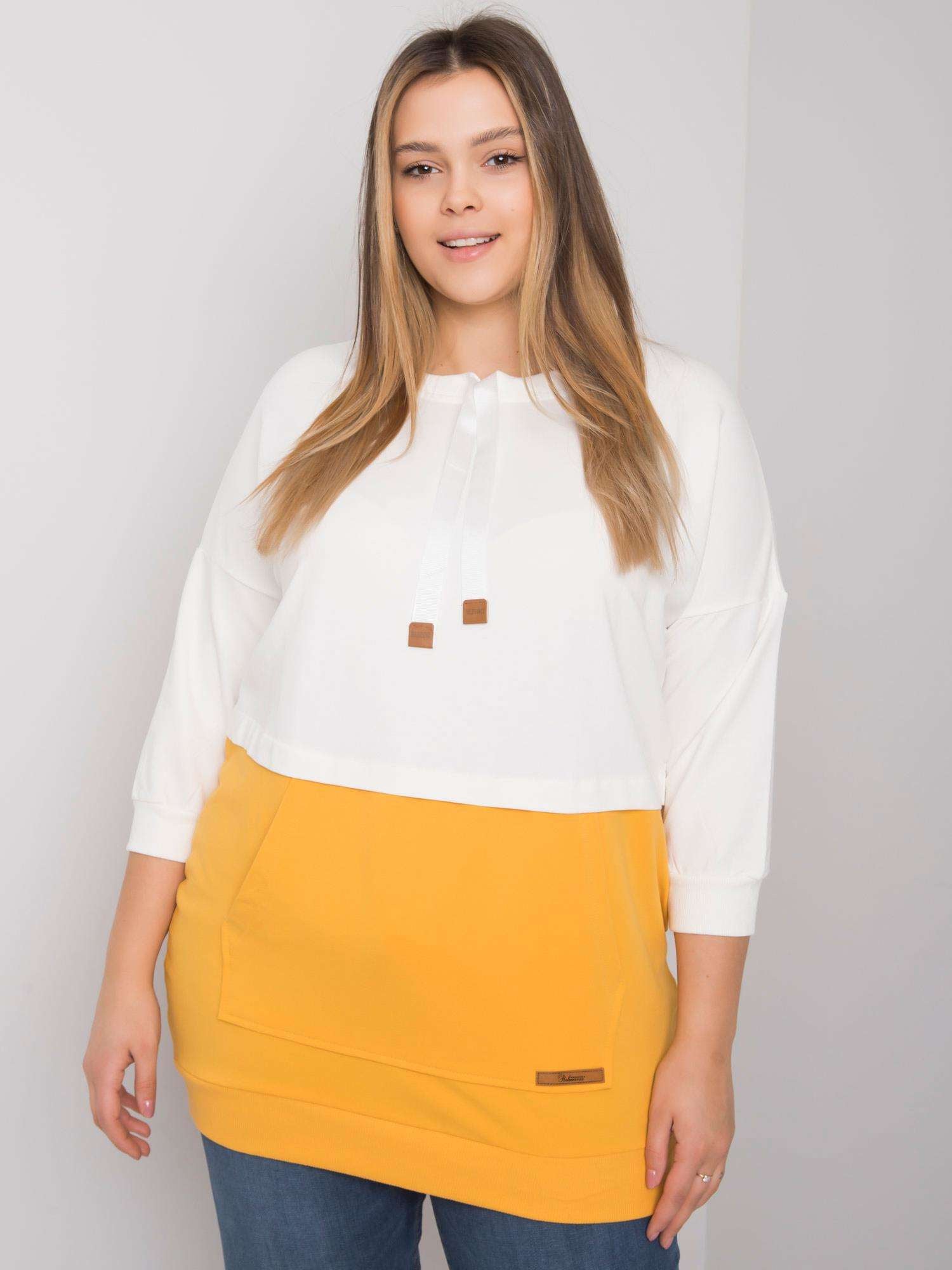 Ecru-żółta bawełniana bluza plus size