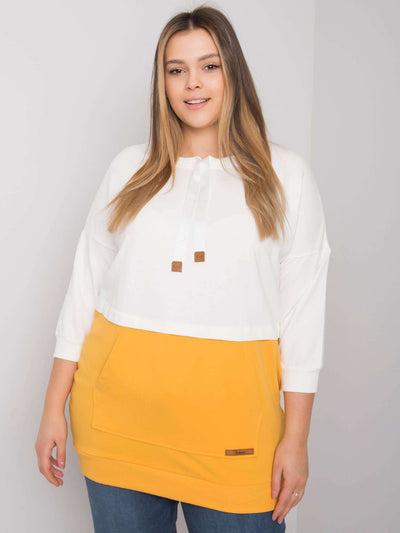 Ecru-żółta bawełniana bluza plus size