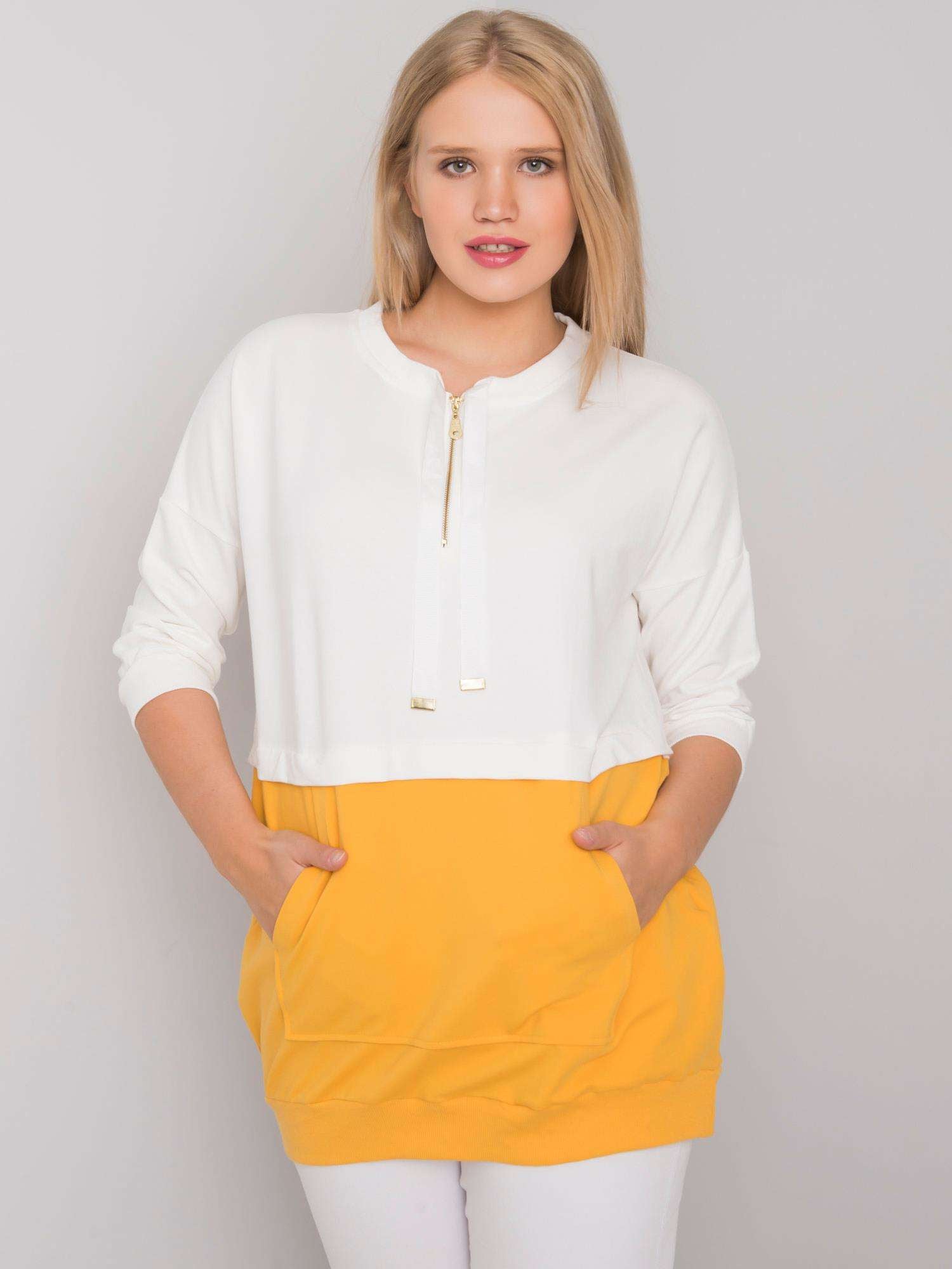 Ecru-żółta tunika damska plus size