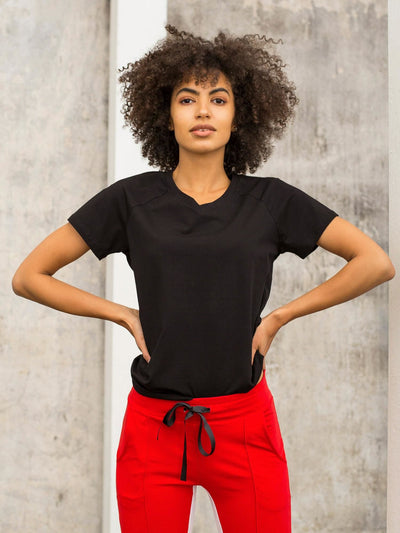 Czarny t-shirt FOR FITNESS z dekoltem w serek