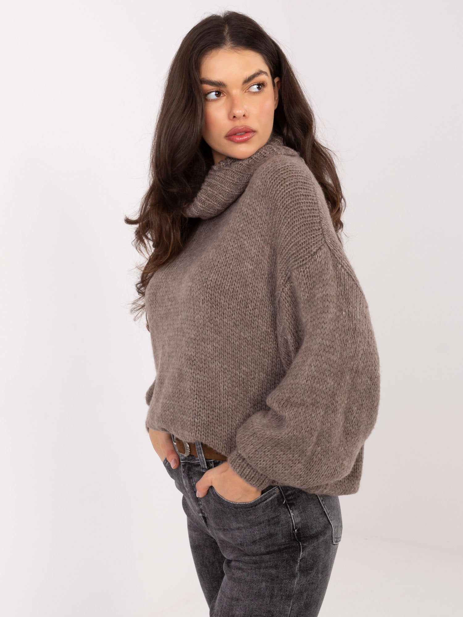 Fango damski sweter oversize z golfem