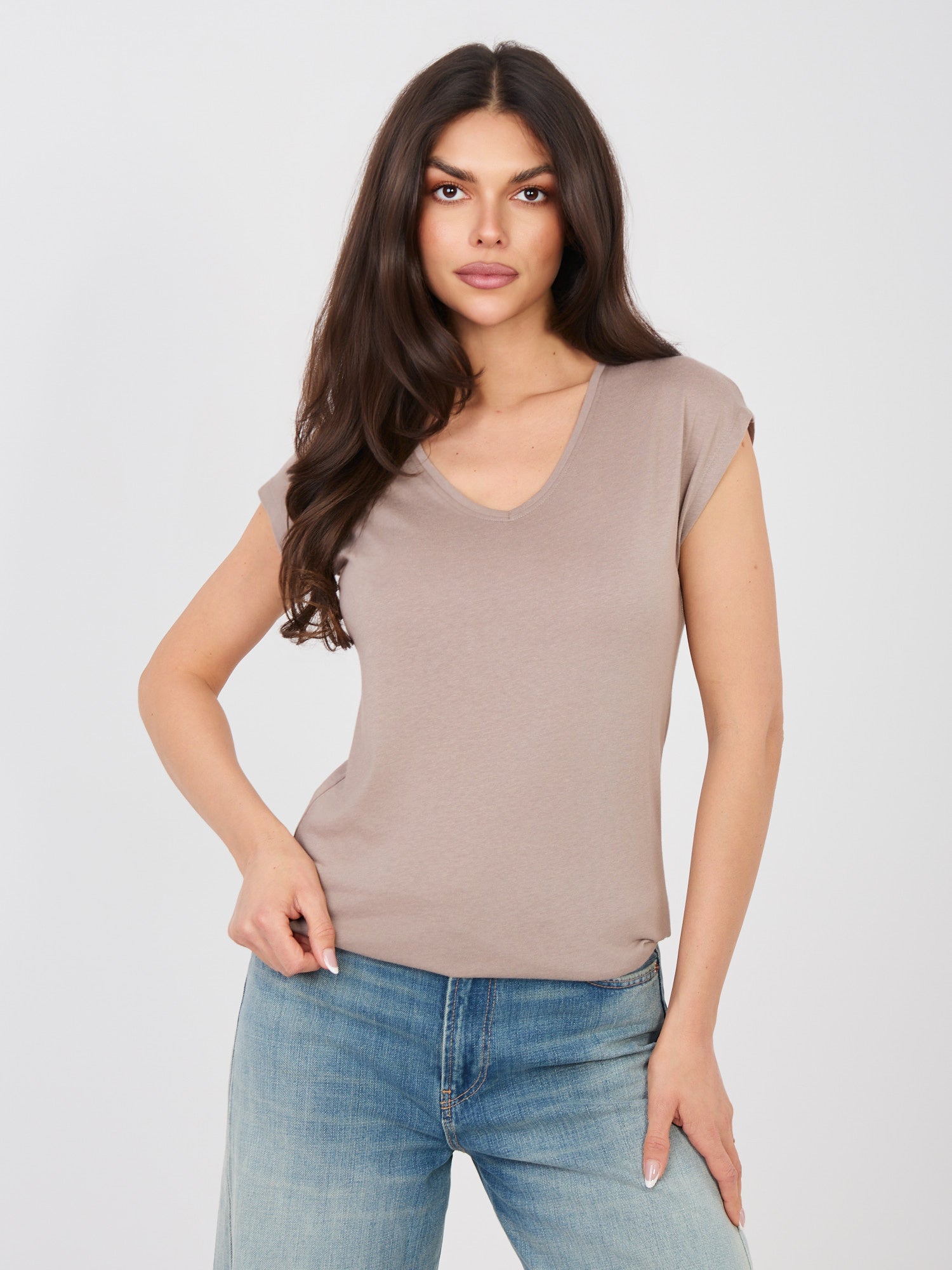 SUBLEVEL Fango damski t-shirt z dekoltem V