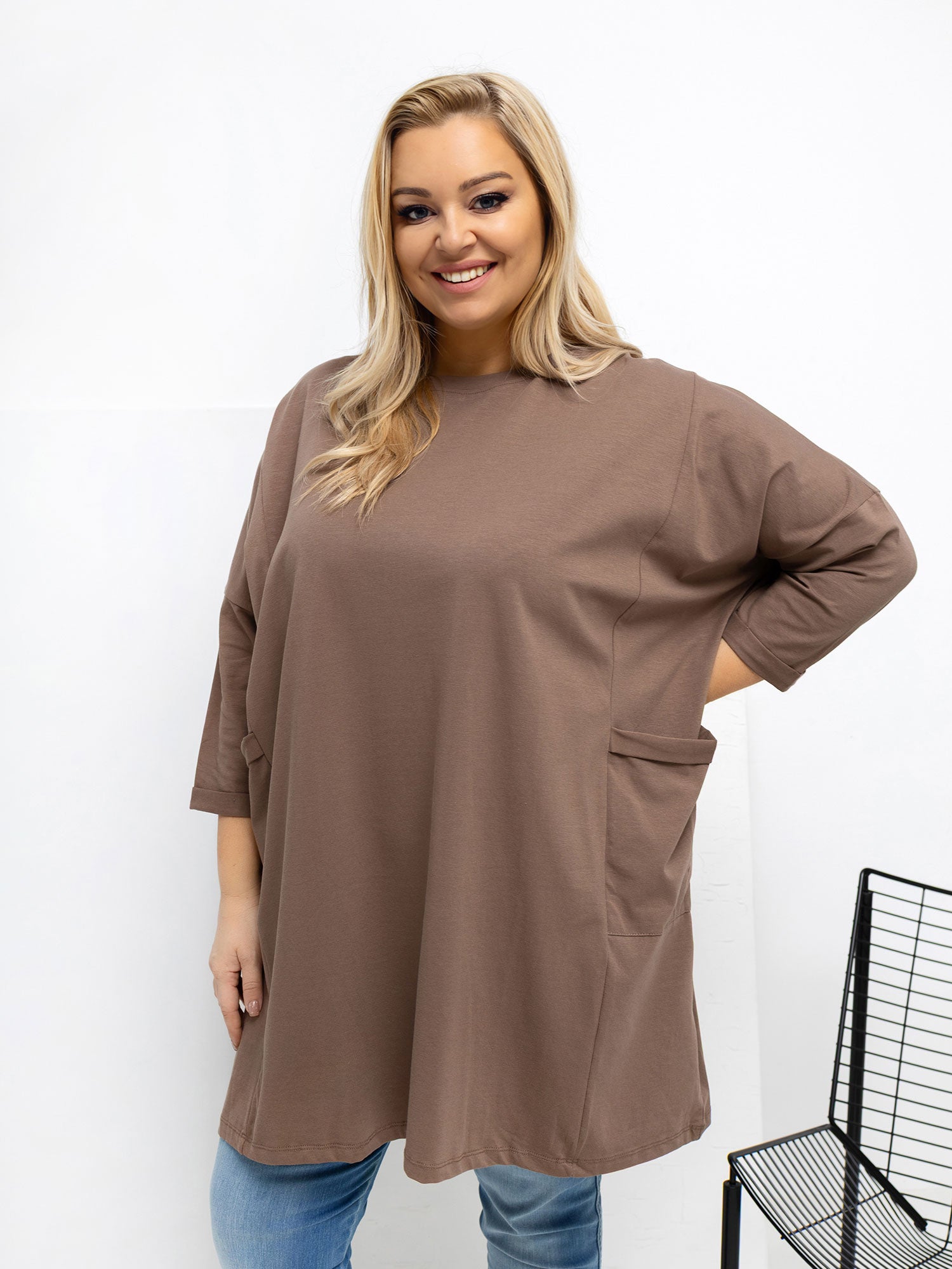 Fango długa bluzka plus size z okrągłym dekoltem