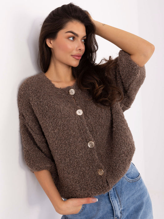 Fango damski sweter boucle z guzikami