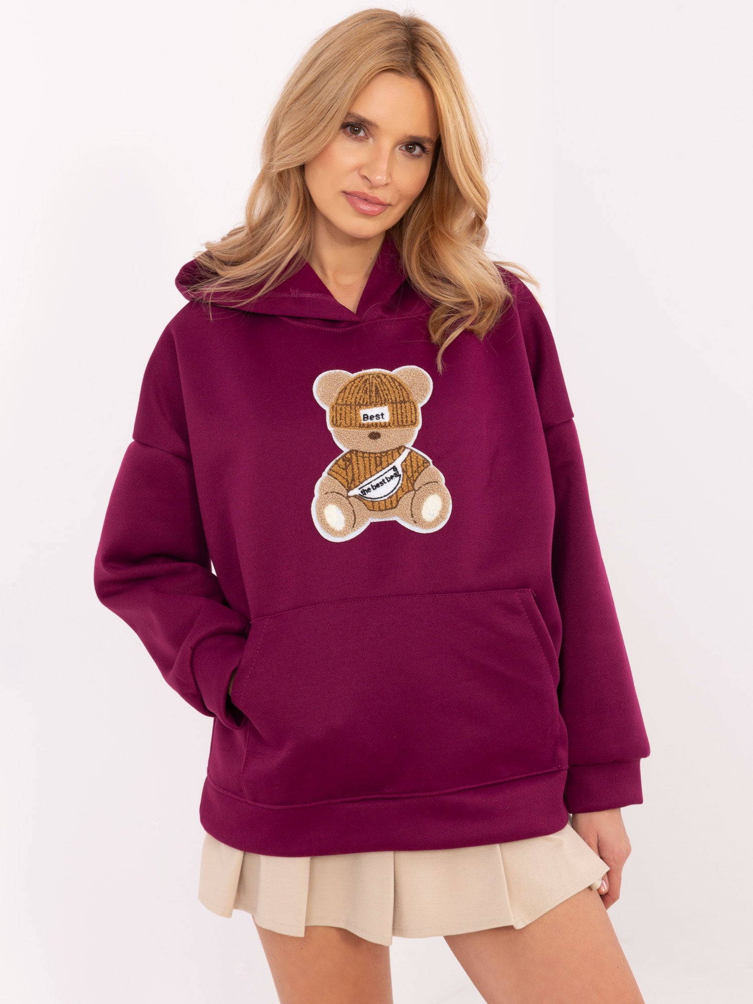 Fioletowa damska bluza oversize z kieszenią