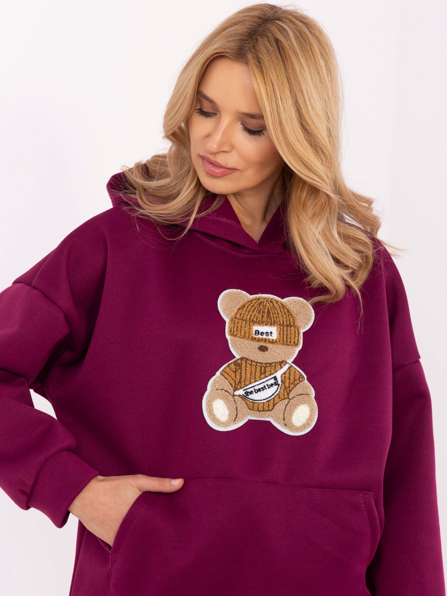 Fioletowa damska bluza oversize z kieszenią