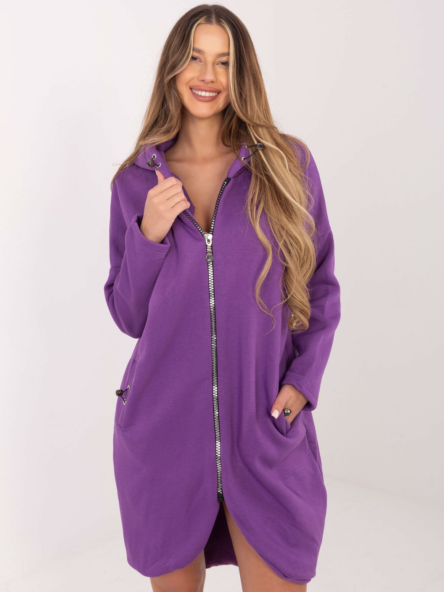 RUE PARIS Fioletowa dresowa bluza basic z kapturem
