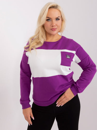 Fioletowo-ecru damska bluzka plus size z naszywką
