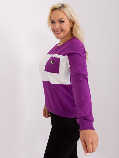 Fioletowo-ecru damska bluzka plus size z naszywką