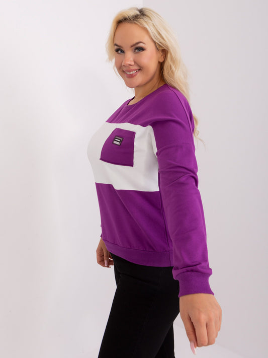 Fioletowo-ecru damska bluzka plus size z naszywką