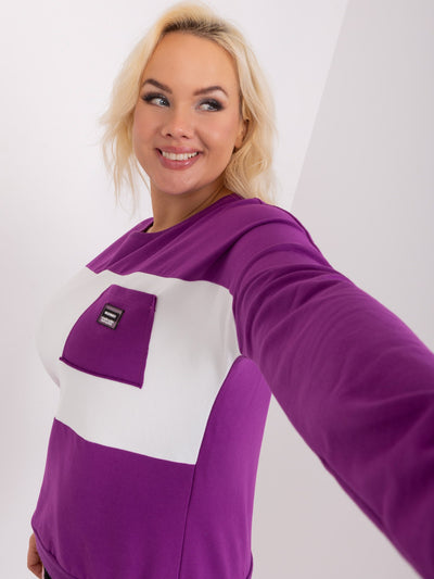 Fioletowo-ecru damska bluzka plus size z naszywką