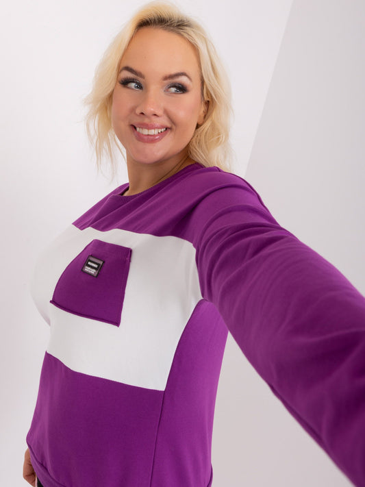 Fioletowo-ecru damska bluzka plus size z naszywką