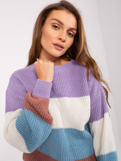 Fioletowo-niebieski sweter oversize w paski