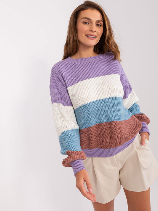 Fioletowo-niebieski sweter oversize w paski