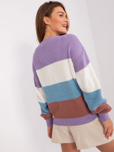 Fioletowo-niebieski sweter oversize w paski
