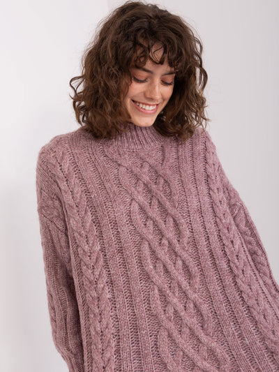 Fioletowy damski sweter w warkocze