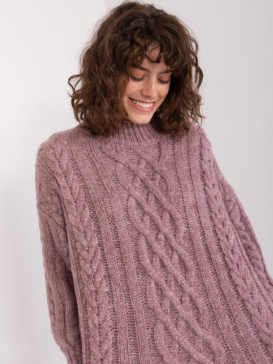 Fioletowy damski sweter w warkocze