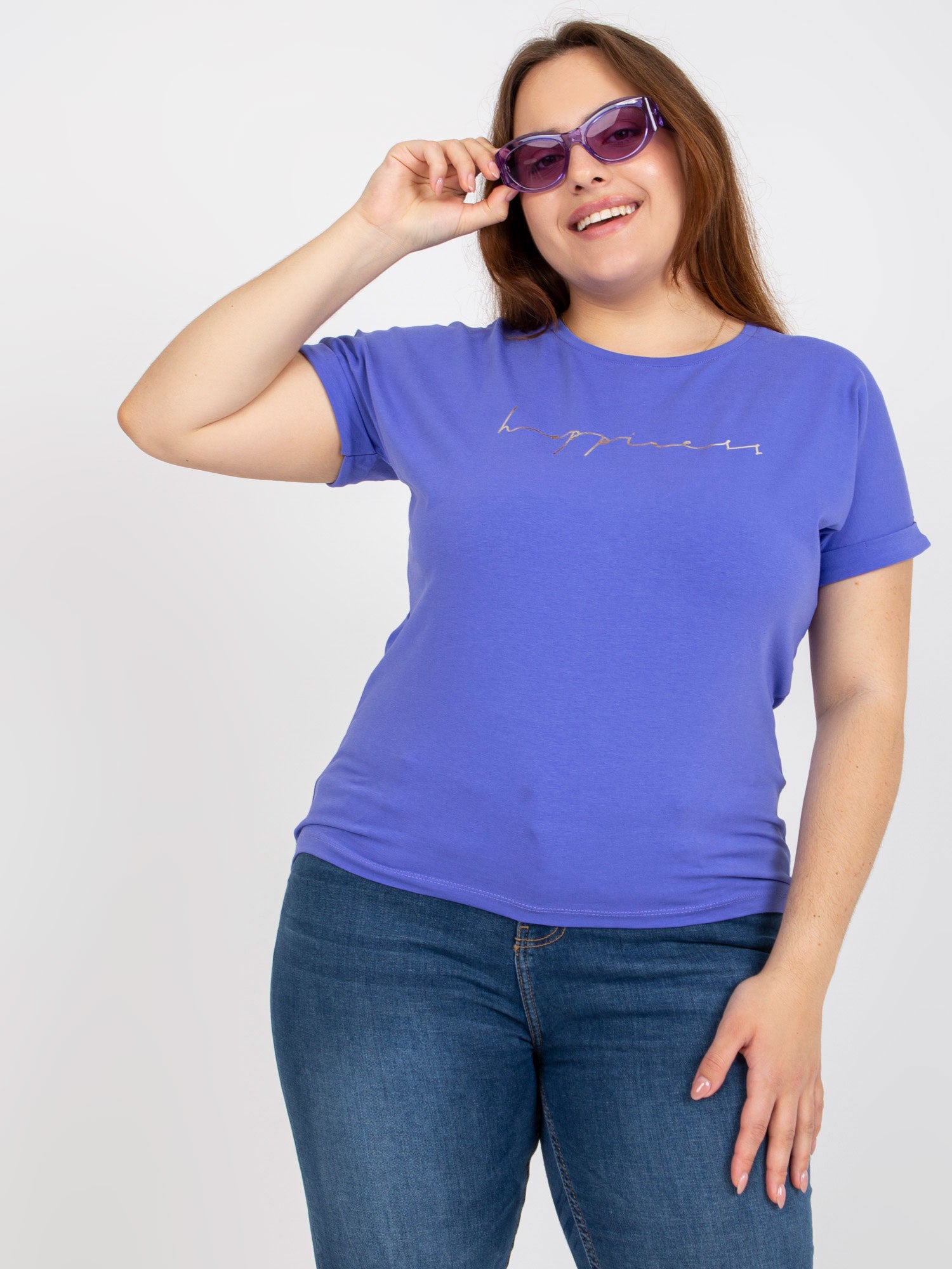 Fioletowy t-shirt plus size z krótkim rękawem