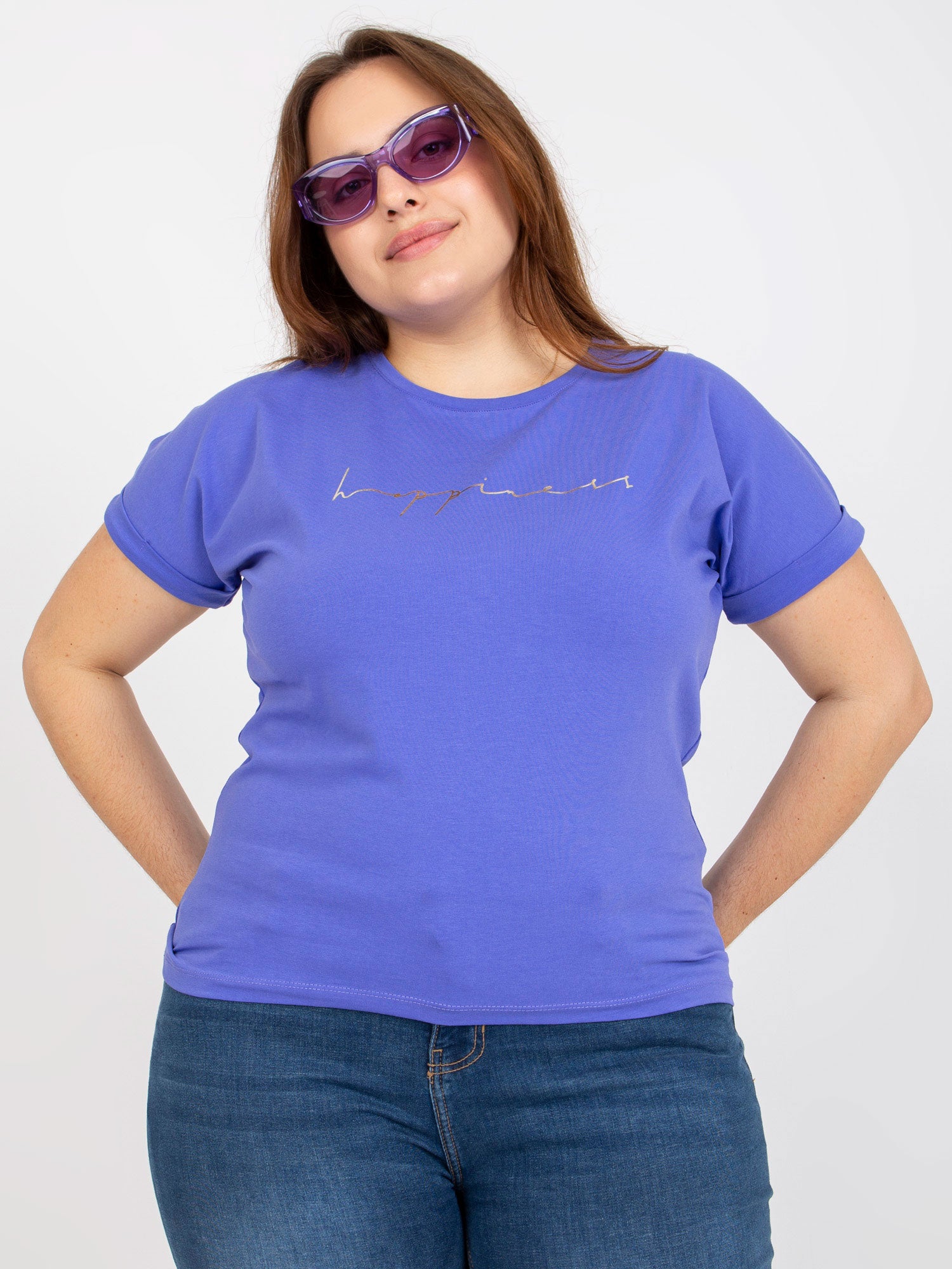Fioletowy t-shirt plus size z krótkim rękawem