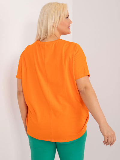 Fluo pomarańczowa bluzka plus size z okrągłym dekoltem