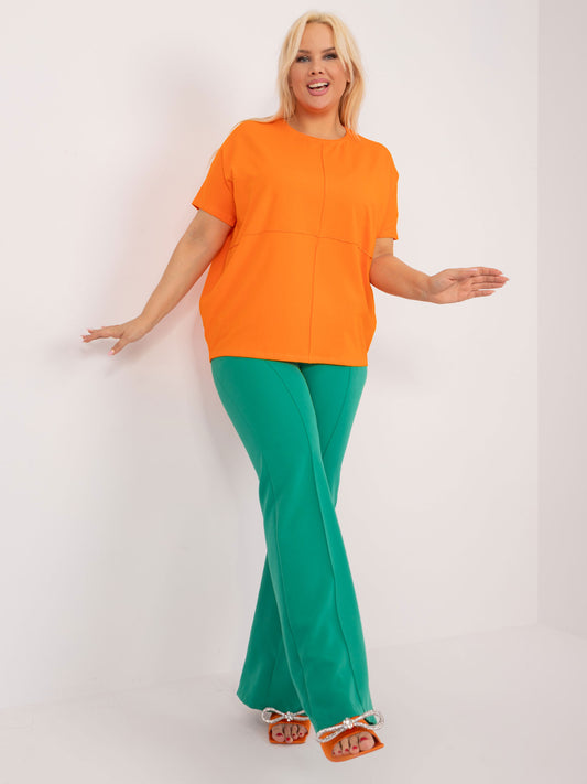 Fluo pomarańczowa bluzka plus size z okrągłym dekoltem