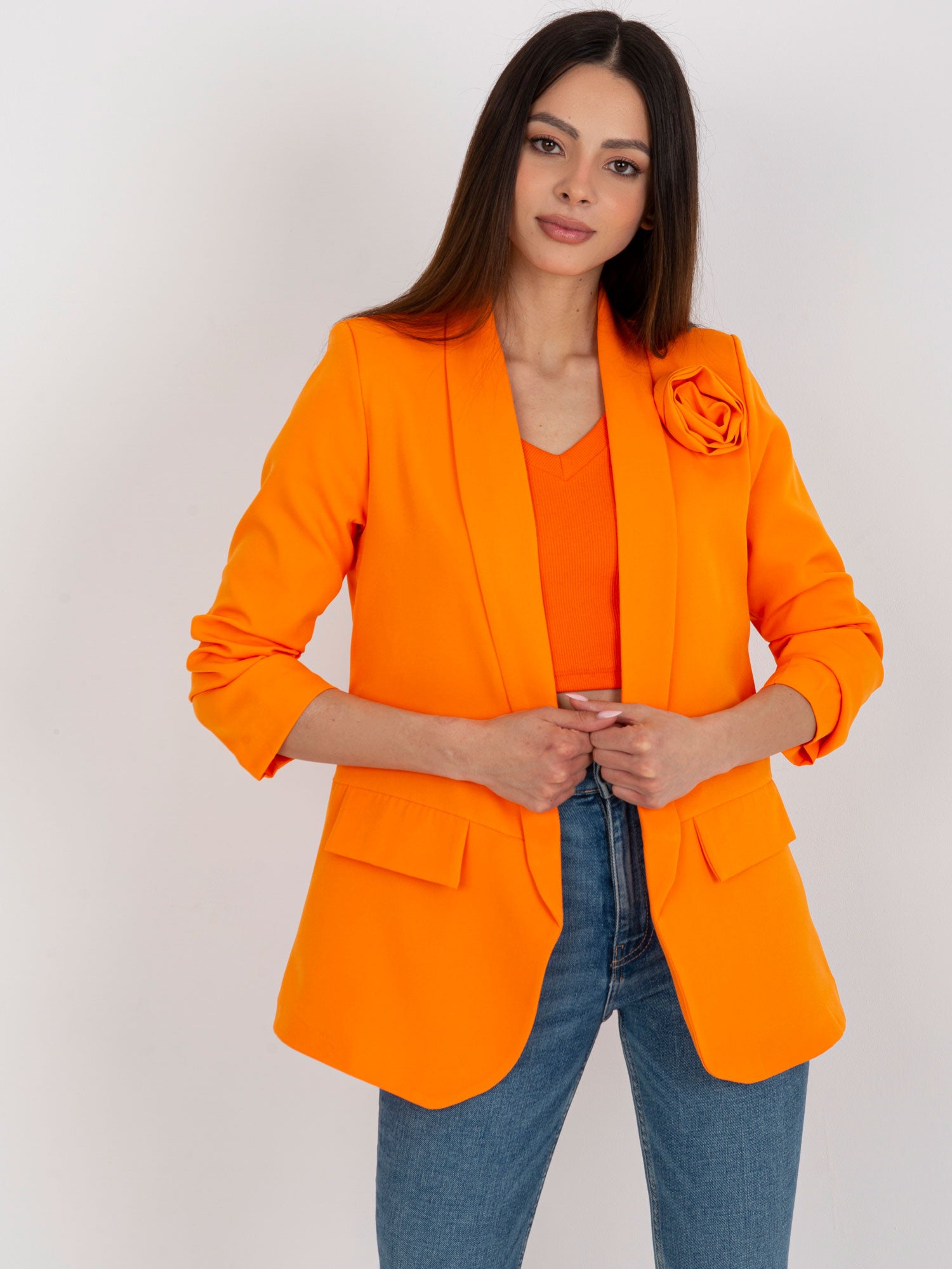 Fluo pomarańczowa marynarka bez zapięcia OCH BELLA