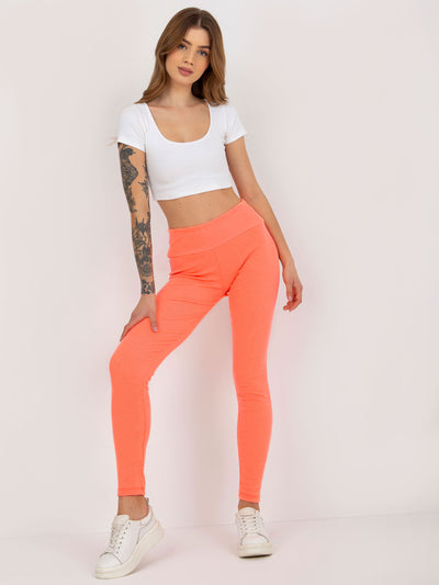 Fluo pomarańczowe prążkowane legginsy basic high waist