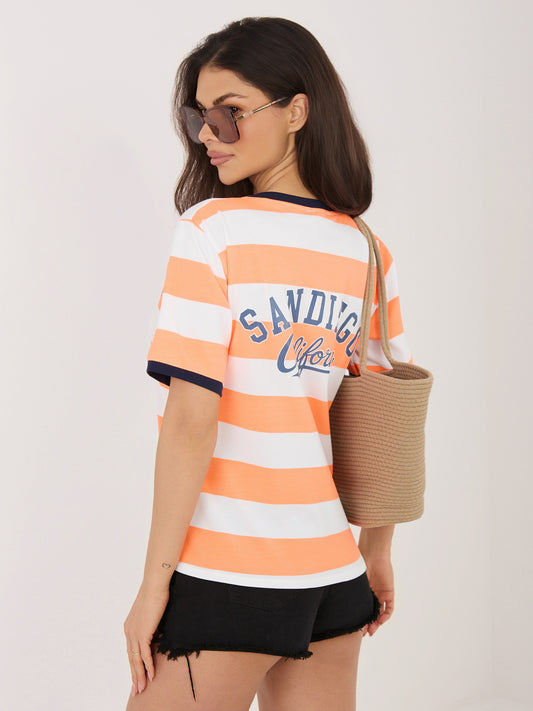 Fluo pomarańczowo-granatowy t-shirt z napisami