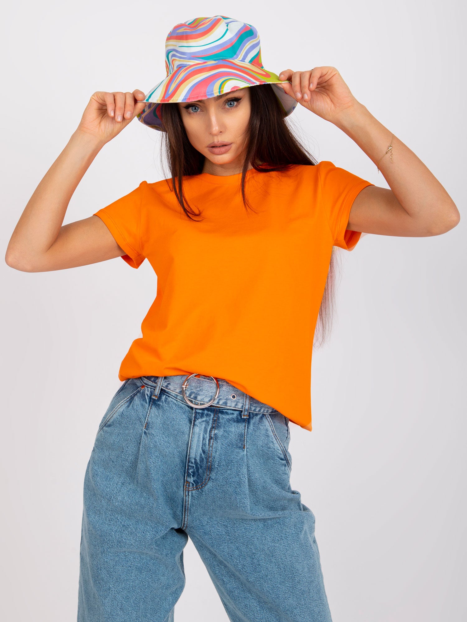 Fluo pomarańczowy damski t-shirt z bawełny Peachy