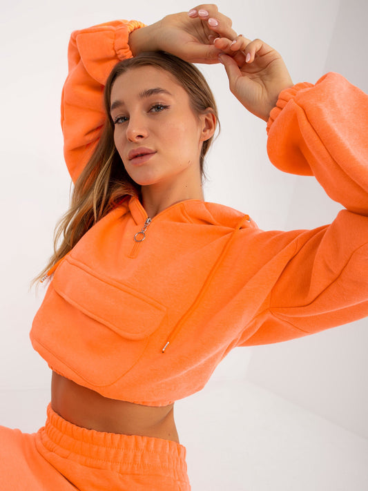 Fluo pomarańczowy dresowy komplet basic z krótką bluzą Emilie