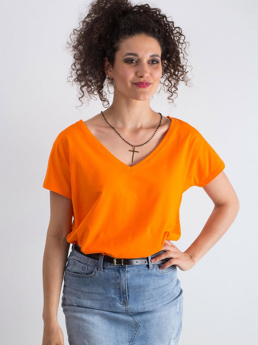 Bawełniany t-shirt V-neck fluo pomarańczowy