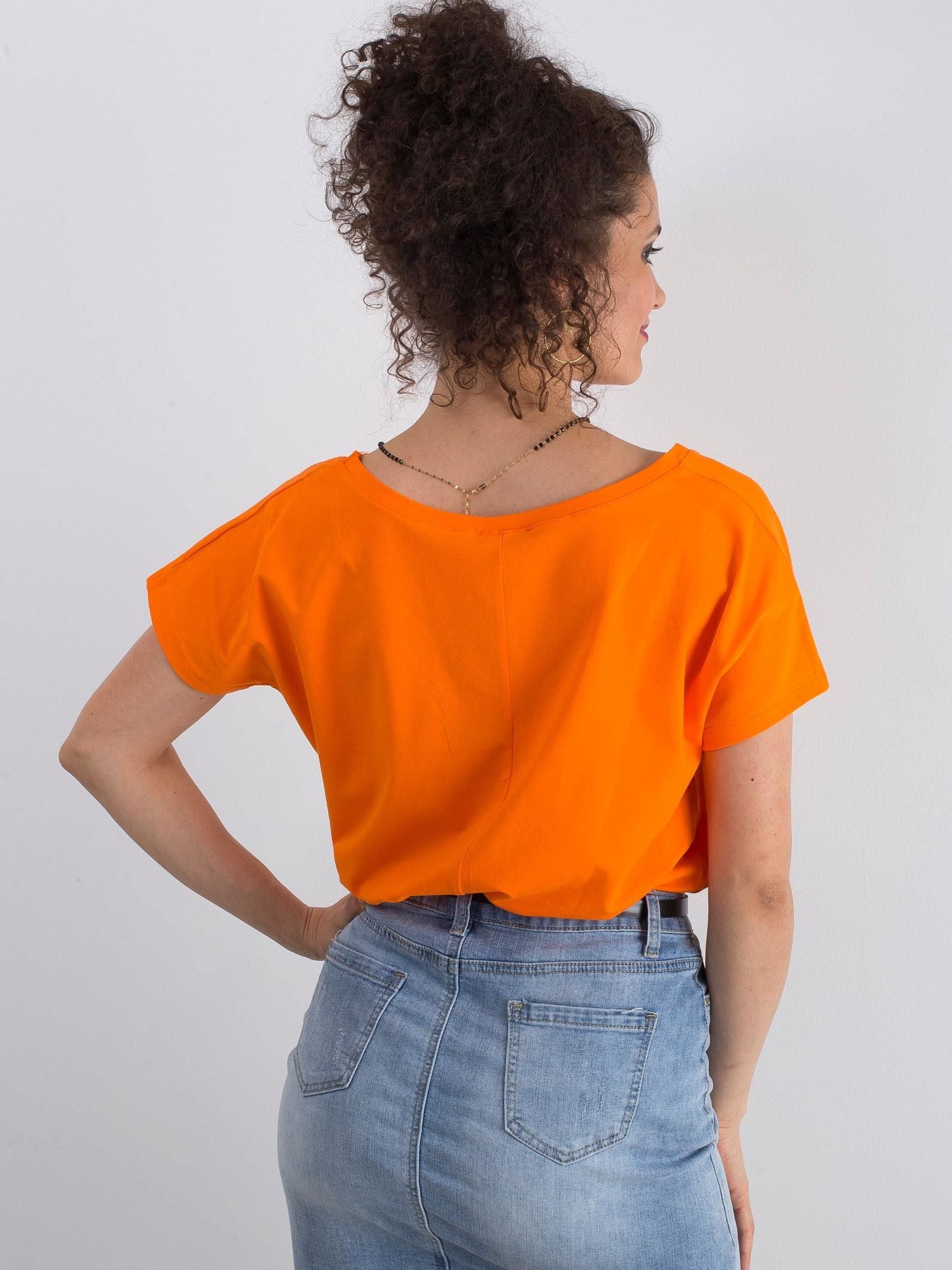 Bawełniany t-shirt V-neck fluo pomarańczowy