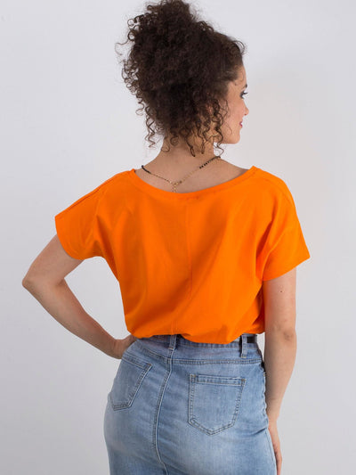 Bawełniany t-shirt V-neck fluo pomarańczowy